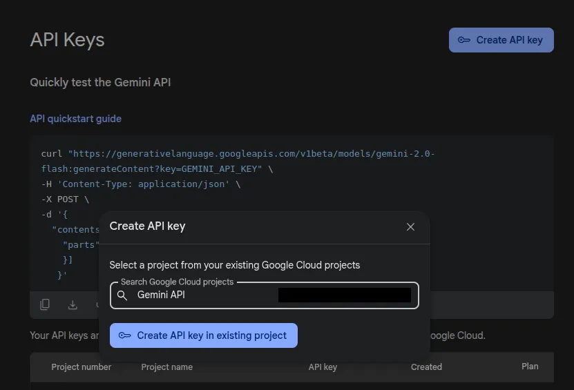 Crea chiave API Gemini 2.0 Flash